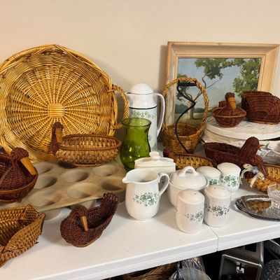 Sale Photo Thumbnail #14: Rattan baskets and Corelle Callaway set
