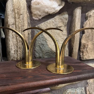 Sale Photo Thumbnail #60: Vintage "Liljan" (Lily) brass candlestick holders