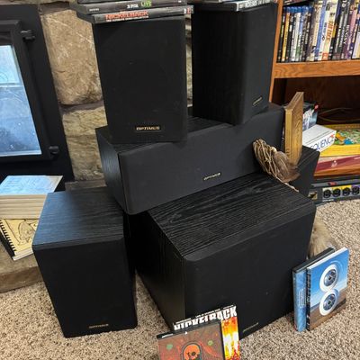 Sale Photo Thumbnail #56: Optimus home audio/surround sound speakers and a subwoofer