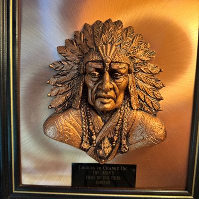 Sale Photo Thumbnail #79: Vintage 3D copper wall art plaque featuring a Native American chief 