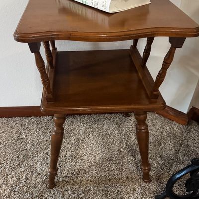 Sale Photo Thumbnail #74: Vintage 2-tier wooden side table