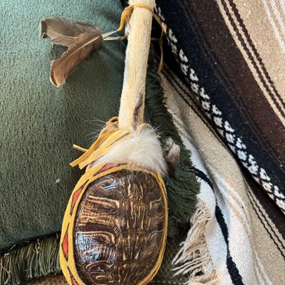 Sale Photo Thumbnail #68: Handcrafted Native American-style turtle shell rattle