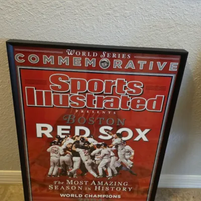Framed 2004 Boston Red Sox World Series Commemorative Sports Illustrated poster.