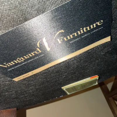 Sale Photo Thumbnail #62: Vanguard Furniture manufacturer label on the underside of a piece of furniture.