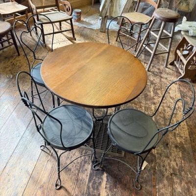 Antique ice cream palor table and four chairs