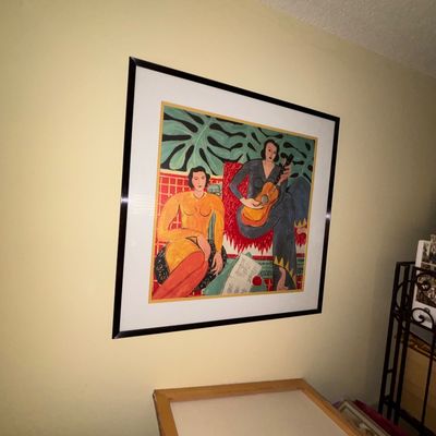 Sale Photo Thumbnail #89: Framed art print depicting Henri Matisse's "La Musique," presented in a wide white mat and simple black frame.