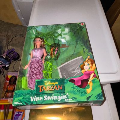 Sale Photo Thumbnail #97: Vintage 1999 Mattel Disney's Tarzan "Vine Swingin'" Jane doll gift set in original packaging, missing the Tarzan figure.