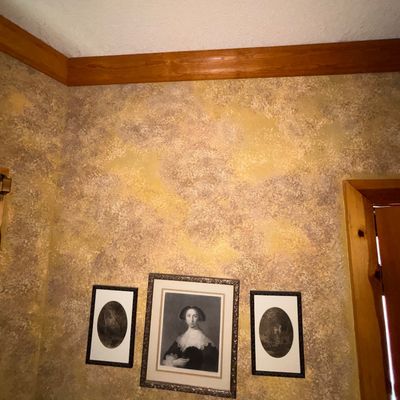 Sale Photo Thumbnail #88: Trio of framed black and white art prints, including a central portrait of a woman in vintage attire flanked by two oval landscape scenes.