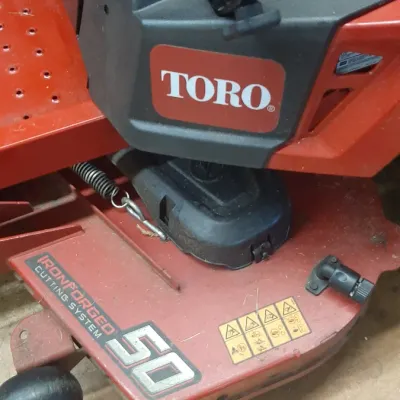 Toro TimeCutter zero-turn riding lawn mower with an IronForged 50-inch cutting deck, showing light use.