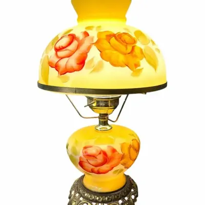 Vintage Three-Way Hurricane Table Lamp – Hand-Painted Roses