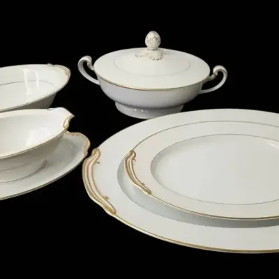 Vintage Noritake Nippon Toki Kaisha Fine China Dinnerware Set  White w/Gold Trim & Relief Filigre