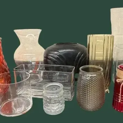 Assorted Decorative Glass Vases, Candle Holders & Centerpiece Collection