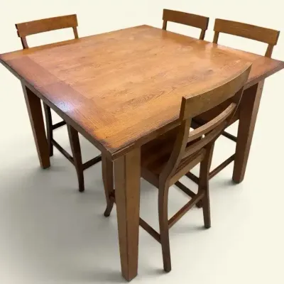 Wood Counter-Height Dining Table & Four Chairs with Leaf