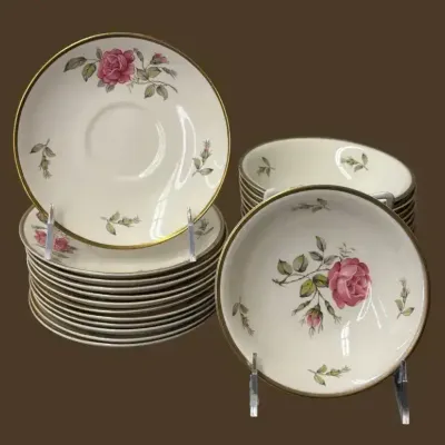 Homer Laughlin Eggshell Nautilus Pink Rose Bowls & Saucers – 23 Pieces