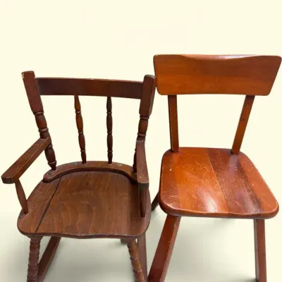 Pair of Vintage Wooden Children's Chairs – Rocker & Chair