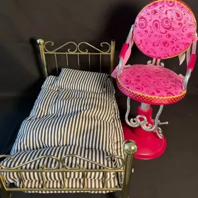 Pleasant Company American Girl Doll Bed & Battat Salon Chair