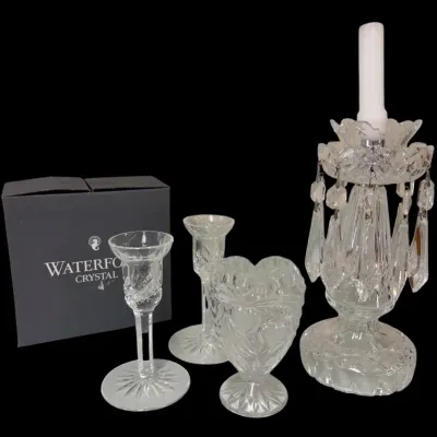 Waterford Crystal Candlesticks, Cut Glass Vase & Prism Candle Holder