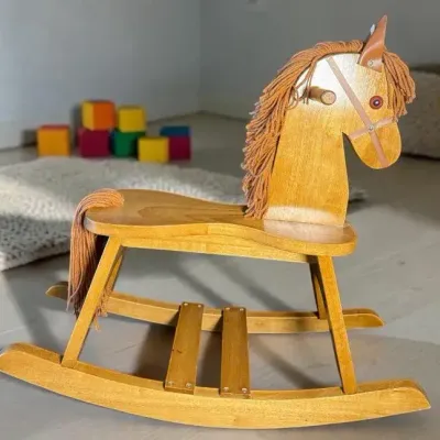 Wooden Children's Rocking Horse with Yarn Mane and Tail