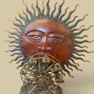 Metal Sun Wall Decor & Wind-Up Ferris Wheel Music Box