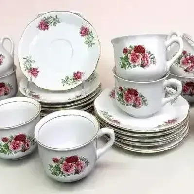 Formalities by Baum Bros. Maria Pink Rose Porcelain Cups & Saucers - Set Of 12 