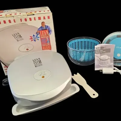 George Foreman Champ Electric Grill & Kitchen HQ USB Salad Spinner