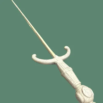 Vintage Made in Spain Ornate Decorative Sword with Engraved Hilt and Curved Crossguard