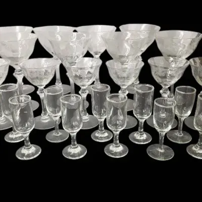 Vintage Fostoria Etched Crystal Stemware Collection  