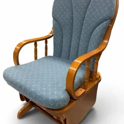 Blue Upholstered Wood Glider Rocking Chair