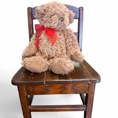 Vintage Wooden Child's Chair with GUND Teddy Bear