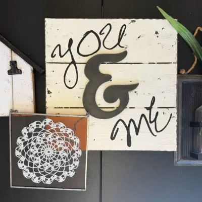 Rustic Wall Decor, Framed Doily & You & Me Sign