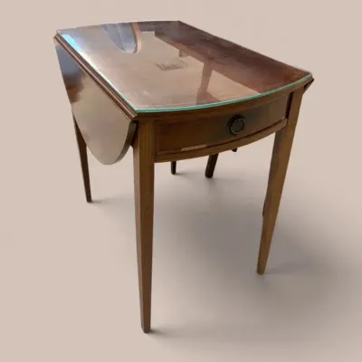 Vintage Mahogany Drop-Leaf Table with Drawer & Glass Top