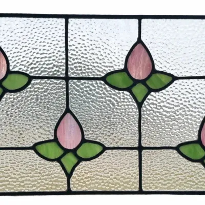 Decorative Stained Glass Window Panel – Pink & Green Floral