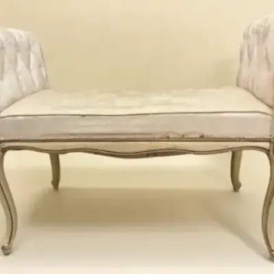 French-Style Upholstered Bench with Carved Wood Frame