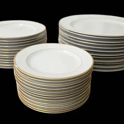 Vintage Noritake Nippon Toki Kaisha Porcelain Plate Set  White Fine China with Gold Rim Trim (3 Size