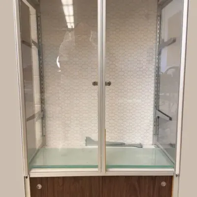 Vintage Glass Display Cabinet with Shelves & Storage