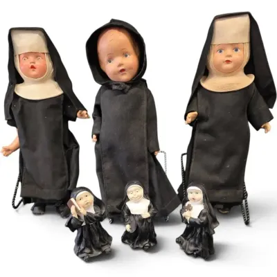 Vintage Nun Dolls, Monk, & Resin Catholic Sister Figurines 