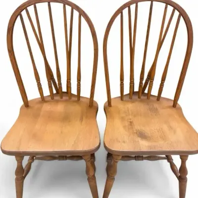 Pair of Traditional Windsor Spindle Back Wood Dining Chairs