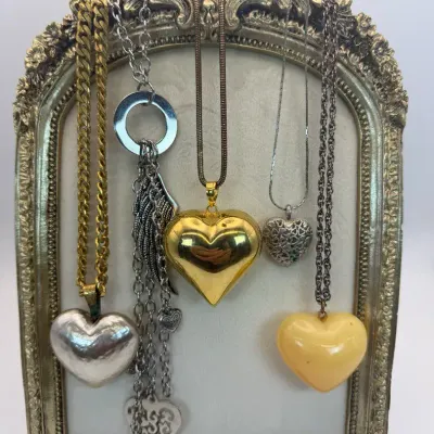 Lot of 5 Vintage Heart Necklaces Incl Miriam Haskell