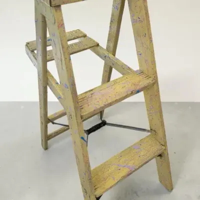 Vintage Paint-Splattered Wooden Step Stool / Folding Ladder