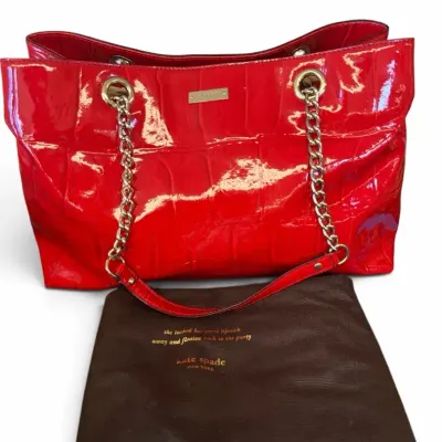 Kate Spade New York Red Patent Croc-Embossed Chain Shoulder Bag