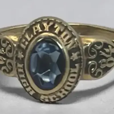 Vintage 1984 Clayton High School 10K Gold Blue Stone Class Ring Size 5