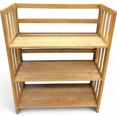 Natural Wood 3-Tier Open Bookshelf with Slatted Sides