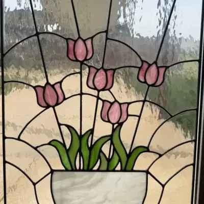 Decorative Stained Glass Window Panel – Pink Tulips