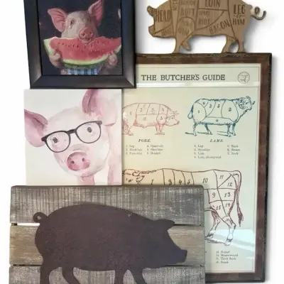 Pig-Themed Kitchen & Farmhouse Decor - 6 Pieces