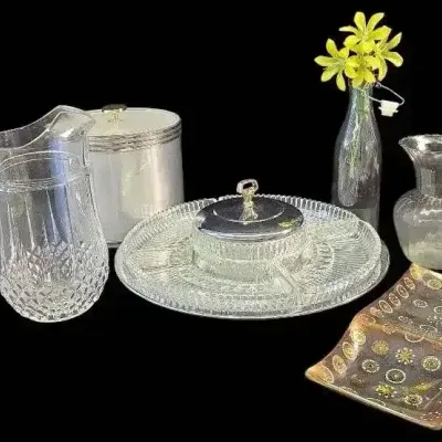Kromex Lazy Susan, Georges Briard Ice Bucket, & Glassware Lot 
