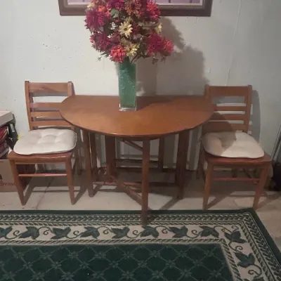 Sale Photo Thumbnail #66: F 2 wooden chairs and table set