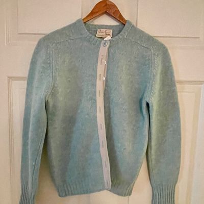 Sale Photo Thumbnail #24: Vintage light blue knit cardigan sweater 