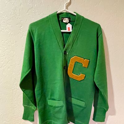 Sale Photo Thumbnail #25: Vintage green varsity letterman cardigan sweater 