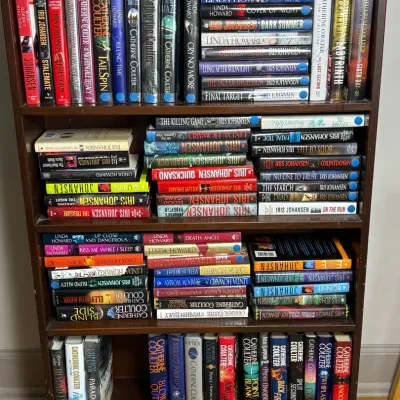 Romance & Suspense Hardback Books, Wood Bookcase Optional: Catherine Coulter, Iris Johansen 