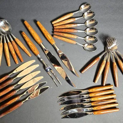 Mid Century “Mode Danish” Flatware With Wood Handles, Made In Japan
